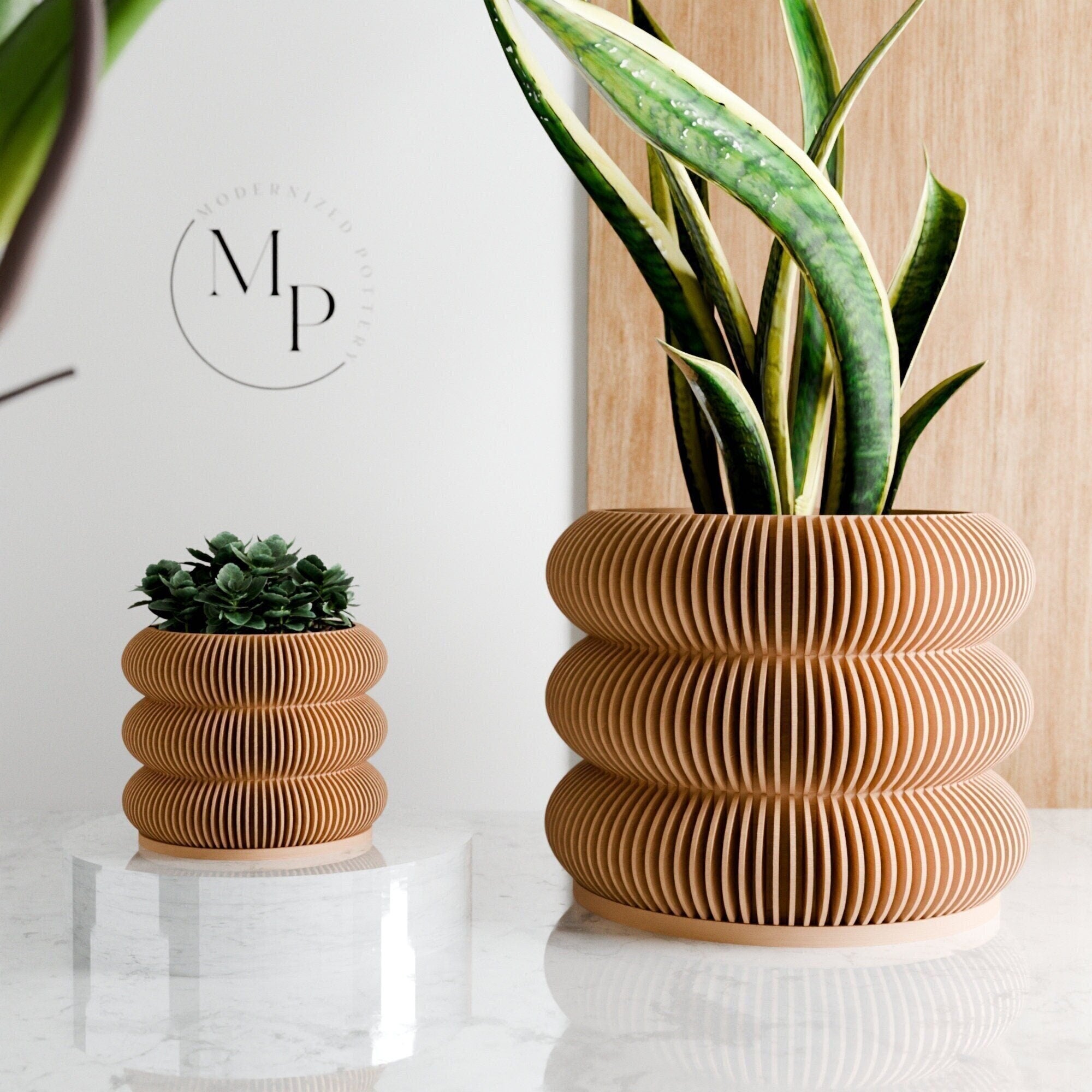 Wood BUBBLES Planter, 9 Color Options, Unique 3D Printed Plant Pot with Drainage & Saucer For Houseplants, Small to Large, 4 5 6 7 8 Inch